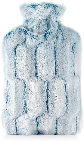 samply Hot Water Bottle - 2L Hot Water Bag with Furry Cover, Light Green samply