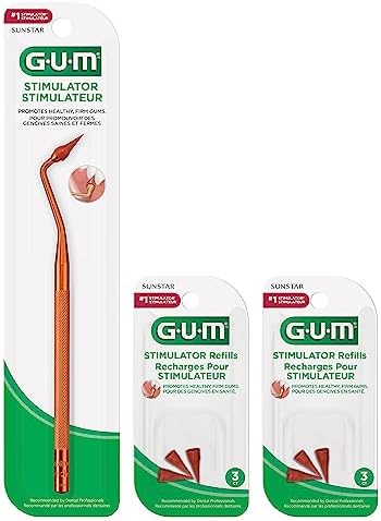 GUM Stimulator Permanent Handle - Long Handled Massager (Handle + 2 Refill Packs) Gum