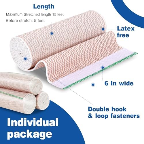 AZEN Premium 2 Pack Elastic Bandage Wrap 6 Inch, Compression Wrap Bandage for Legs, Ankle, Knee, Tummy, Body, Latex-Free, Lymphedema Wraps for Legs AZEN