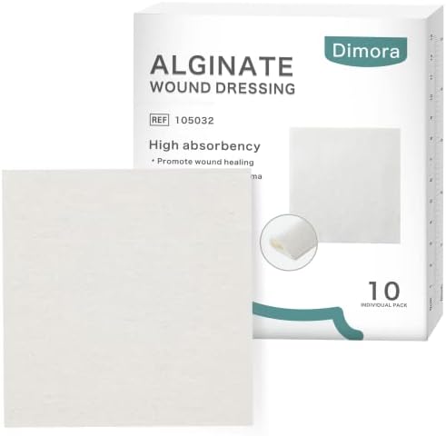 Dimora Upgrade Silver Calcium Alginate Wound Dressing -Antibacterial Non Stick Gauze, Highly Absorbent Sterile Bandage Pads,4'' x 4'' Patches 5 Packs Dimora