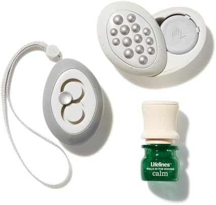 Lifelines Scent-Infused Meditative Fidget Stones 2-Pack & Essential Oil Set, Portable Essential Oil Diffuser with Individual "Walk in The Woods: Energy" Essential Oil Blend 3 ML Included Lifelines