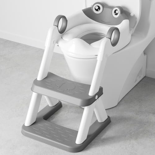 Frog Toilet Seat, Potty Training Toilet Seat for Toddler, Upgrade Potty Training Toilet 2 in 1 Toilet Seat for Boys Girls,Waterproof Soft Mat Non-Slip Step Stool COOSEYA