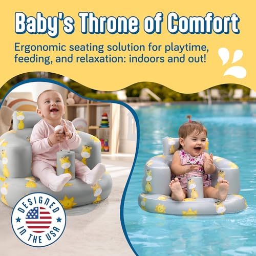 SplashEZ Inflatable Baby Seat - Sit-Up Chair for Baby 3 Months to 3 Years - Inflatable Infant Chair for Sitting Support - Blow-Up Baby Seat with Air Pump - Sit Me Up Seat for Home, Floor, Travel SplashEZ