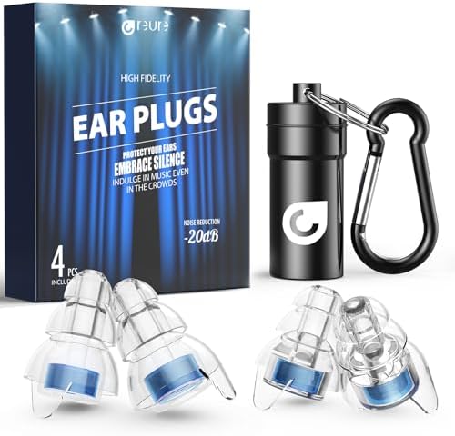 High Fidelity Concert Ear Plugs, Noise Cancelling Silicone Ear Plugs 2 Pairs Great for Concerts Loud Music, Musicians, Motorcycles, Airplanes, Raves, Hearing Protection -20 dB Reure