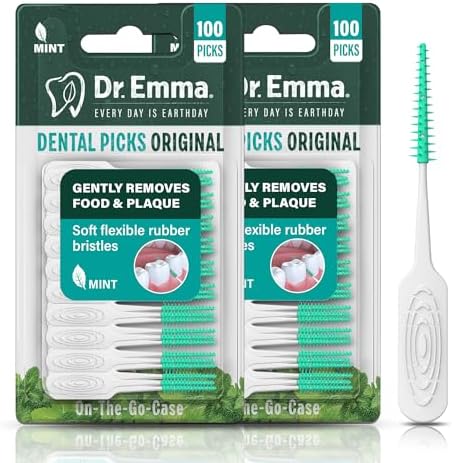 Original Dental Picks Mint Soft Rubberized Tooth Picks Easy to Use Brush Picks 100Ct/Pack, 2 Packs (200Ct) Dr. Emma