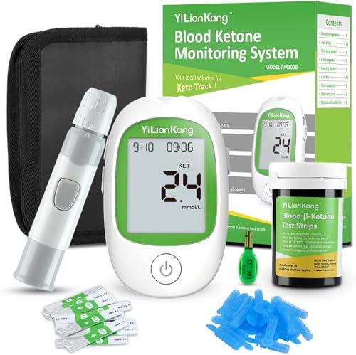 Blood Ketone Meter and 15 Blood Ketone Test Strips and 15 Lancets, Ketone Monitor Kit For Ketogenic Diet, Keto Test Check Ketosis, 5 Second Fast Get Results YiLianKang