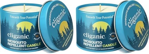 Cliganic Natural Mosquito Repellent Candle (Pack of 2) | Citronella, DEET Free, Essential Oil Infused for Outdoor, Camping | Burns 18 Hours Cliganic