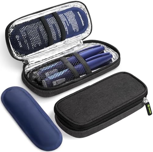 AUVON Insulin Pen Cooler Travel Case with 2 x 90g TSA Approved Ice Packs, Diabetic Medication Insulated Cooling Bag for Insulin Pens and Diabetic Supplies Storage, Compact for Daily Life and Trips AUVON