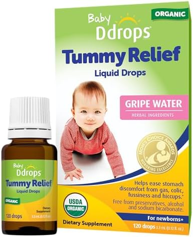 Ddrops Baby Tummy Relief Liquid Drops (Жидкие капли), Organic Gripe Water for Newborns, Relief from Gas, Colic, Fussiness and Hiccups, Just One Drop, Herbal Ingredients, 120 Drops Ddrops