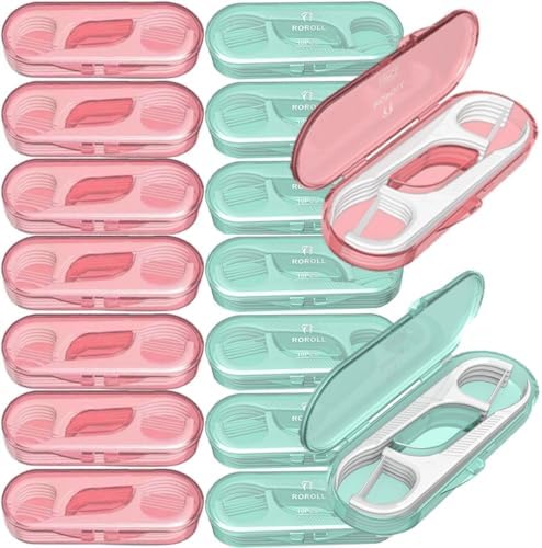 14 Packs Travel Dental Floss Pick Case, Holder, Come with 140pcs Premium Toothpick Flossers for Adults Teeth Cleaning, Sealed Portable Refillable, Green, Pink. Qualiall