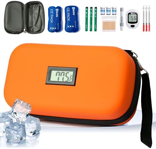 24-Hour Insulin Cooler Travel Case TSA Approved Medication Diabetic Cooler for Daily Life Trip with Thermometer Temperature Display Refrigerated Medicine Organizer Bag Includes 2 Ice Packs(Blue) FuinMer