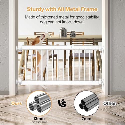 Dog Gate Indoor,18"-45" Extra Wide Metal Short Dog Gate to Step Over, 14" Tall Small Pet Gate with 3 Extension Kits, Pressure Mounted Dog Gate for Doorways & Stairs Fldofaves