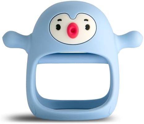 Smily Mia 2pack Penguin Teether for Babies 0-6Month, Baby Essentials, New Born Must Haves,Baby Pacifiers for Breastfed Babies, Baby Teething Toys, Perfect Shower Gift+Baby Registry, Blue+Grey Smily Mia