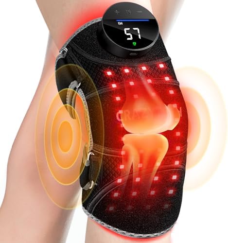 Upgraded Red Light Therapy Knee Brace - Knee Massager with 4 Vibration Areas, 660nm&850nm, Wireless Controller, Near Infrared Red Light Therapy Heated Device for Knee Elbow Shoulder Pain CRAZYTECH