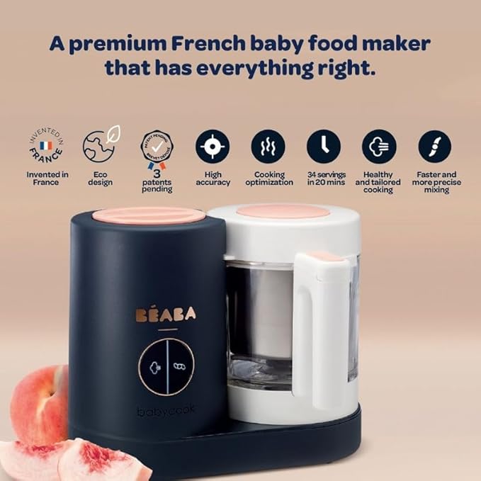 BEABA Babycook Neo Baby Food Maker | Non-Toxic Glass & Stainless Steel | Trusted by Celebrity Moms | Sustainable Baby Food Processor | Global Leader| 34 Servings in 20 Mins, Mineral BÉABA