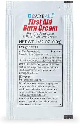 CareAll First Aid Burn Cream (Крем) 0.9g Packets (Пакеты ) (Pack of 144) Pain Relieving First Aid Cream for Temporary Relief of Pain from Minor Burns, Cuts, and Scrapes with Benzalkonium Chloride and Lidocaine HCI CareAll