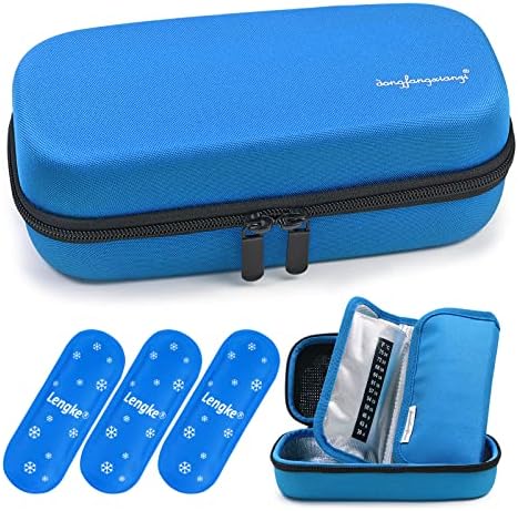 YOUSHARES Insulin Cooler Travel Case with 3 TSA Approved Ice Packs for Travel- EVA Medication Diabetic Travel Case for Insulin Pen, Glucose Meter and Diabetic Supplies (Blue) YOUSHARES