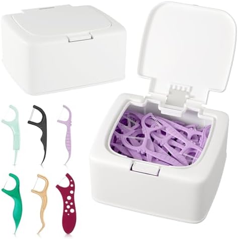 Dental Floss Picks Dispenser with Press Flip Top Cover - Quick Refill, Floss Pick Holder and Qtip Holder, Compact Storage Case for Home Use Gleetour