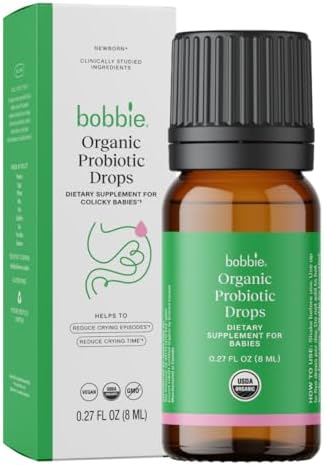 Bobbie Organic Baby Probiotic Drops (Капли), Daily Liquid (Жидкость) Supplement, Fuss, Tears, Gut Health for Newborn Babies and Infants, Vegan, Infant-Friendly Formula, 1 Billion CFU, 0.27 fl oz (Жидкие унции) Bobbie