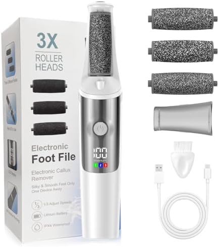 Electric Foot Callus Remover, Rechargeable Electronic Foot File Foot Scrubber Pedicure Kits, Professional Pedicure Tools Smooth Pedicure Wand, Foot Care for Dead Skin Ideal Gift, 3 Rollers,3 Speeds Conhaze