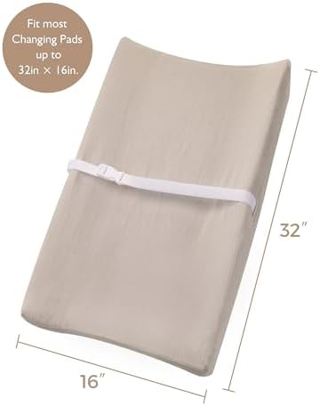 Changing Pad Cover for Baby Girls Boys, Muslin Changing Table Pad Covers with Boho Style, Neutral Color Soft and Breathable(Beige) Meowcards