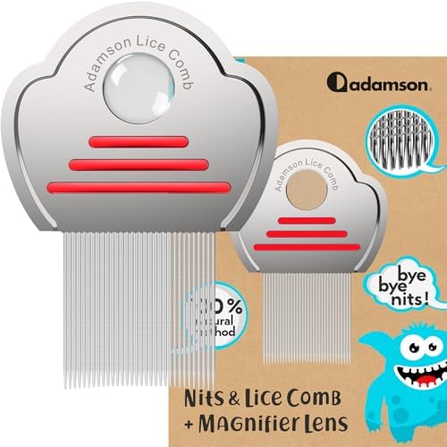 Adamson Lice Comb - Stainless Steel Lice Comb for Kids - Effective Nit Comb - Lice Combs for Thick Hair - Durable and Easy to Clean - Peine para Piojos y Liendres para Niñas Adamson