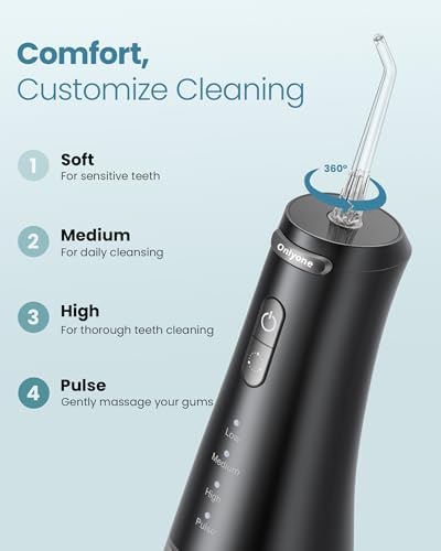 Onlyone Water Dental Flosser Pick for Teeth, 300ML Portable Oral Irrigator, Rechargeable Travel Irrigation Cleaner, Professional Electric Flossing Cleaning Picks for Teeth Cleaning,IPX7 Waterproof Onlyone