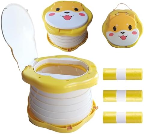 Travel Potty for Toddlers，Portable Potty Toddler ，Travel Foldable Potty ，for Travel，Camping，Park，Indoor/Outdoor,with 75 Disposable Bags，Cartoon Design, Children Will Like it More SunnySmile