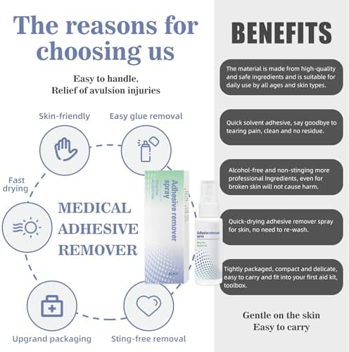 No-Sting Adhesive Remover Spray - Adhesive Remover for Skin - Medical Adhesive Remover for Ostomy,Kinesiology Tape and Bandage,1oz POSWIN