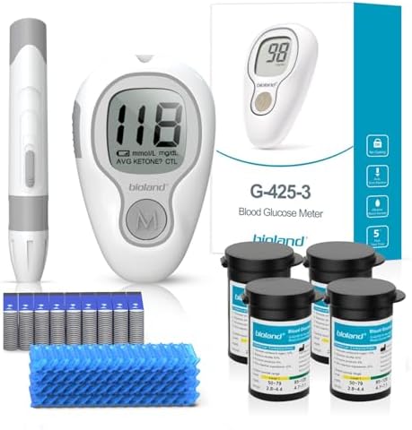 G-425-3 Blood Glucose Monitor Kit, 100 Test Strips, 100 Lancets, 1 Blood Sugar Monitor, 1 Lancing Device, Diabetes Testing Kit No Coding, Glucometer Large Display, Glucose Meter for Home Use LinkSun