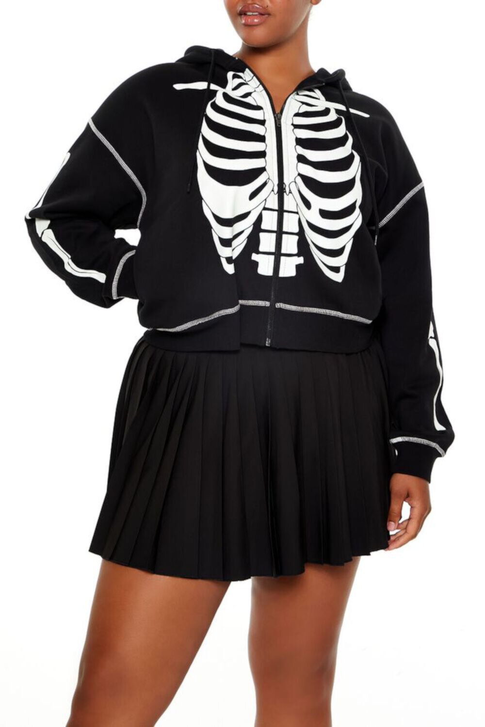 Plus Size Skeleton Zip-Up Hoodie FOREVER21