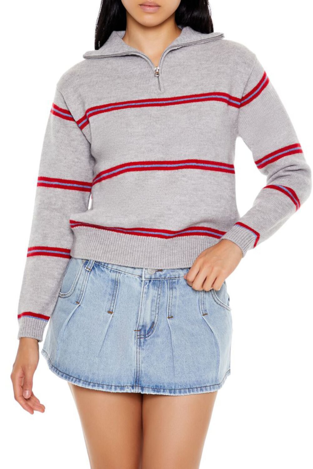 Женский Пуловер FOREVER21 Striped Half-Zip FOREVER21