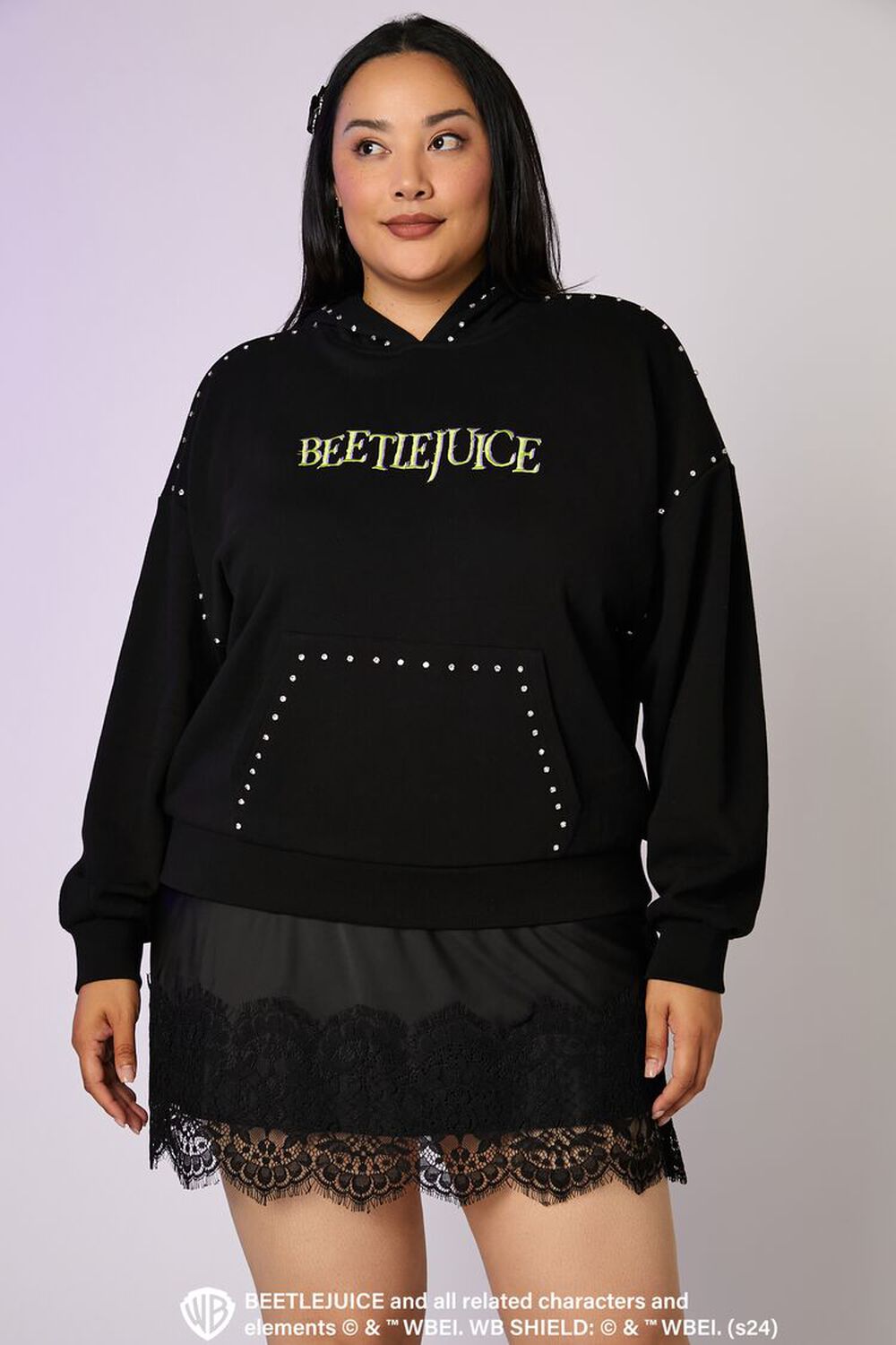 Plus Size Beetlejuice Beetlejuice Rhinestone Hoodie FOREVER21