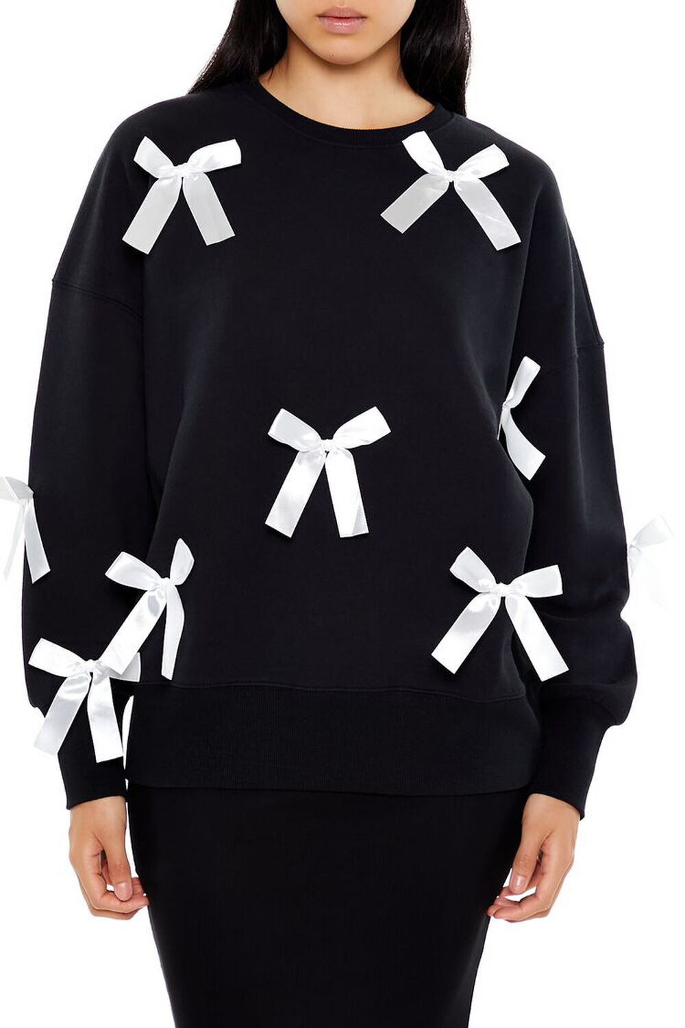 Женский Пуловер FOREVER21 Fleece Bow Crew FOREVER21