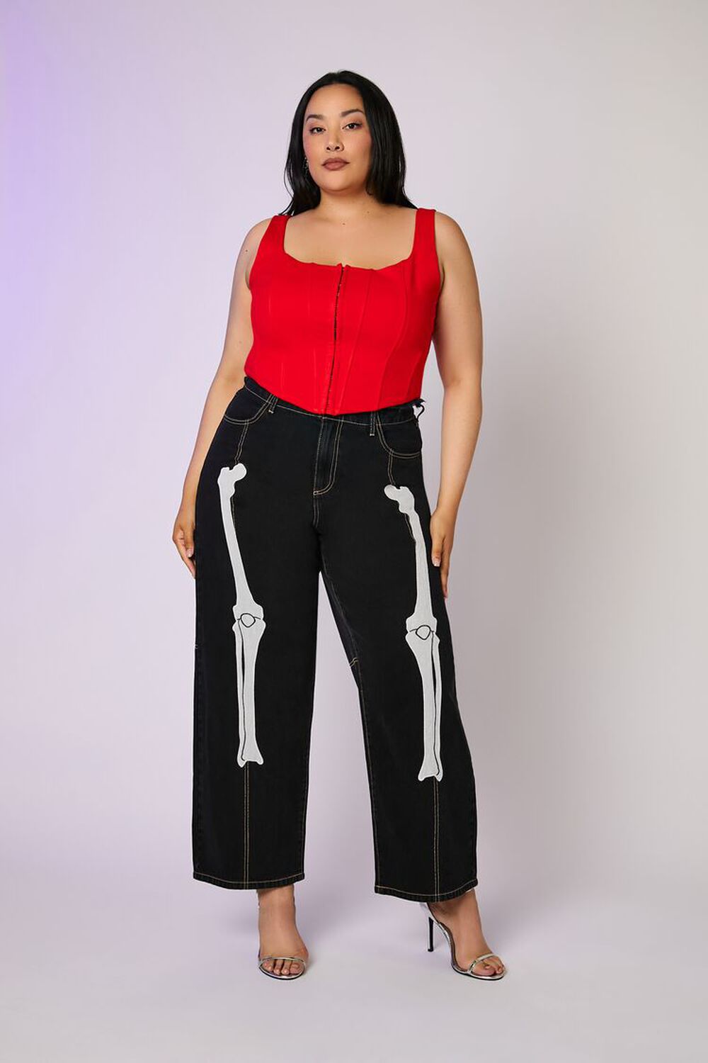 Женские Широкие джинсы FOREVER21 Skeleton 90S-Fit FOREVER21