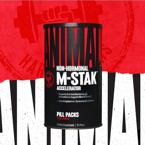 Animal M-Stak - Muscle Builder and Anabolic Mass Gainer Supplement for Bodybuilding - Lean Muscle Growth with Non-Hormonal Turkestrone, Amino Complex and Pre Workout Energy, 21 Packs Animal