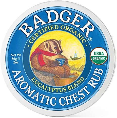 Badger - Aromatic Chest Rub, Eucalyptus & Mint, Certified Organic, Soothing Vapor Rub with Lavender, Essential Oils, Baby Chest Rub, 0.75 oz (Унции) Badger