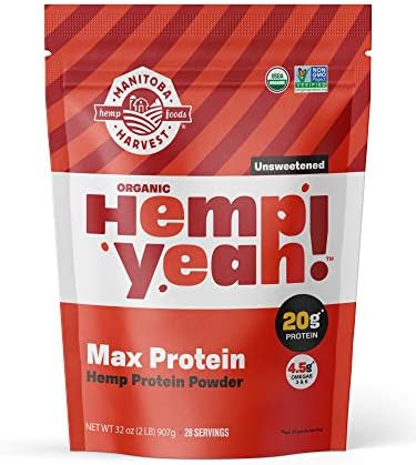 Manitoba Harvest Hemp Yeah! Organic Max Protein Powder (Порошок), Unsweetened, 16oz; with 20g Protein and 4.5g Omegas 3&6 per Serving (Порция), Keto-Friendly, Preservative Free, Non-GMO, Packaging May Vary Manitoba Harvest