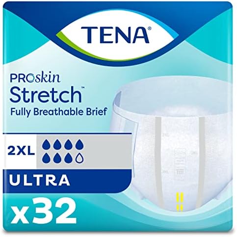 TENA ProSkin Stretch Ultra Incontinence Brief, Heavy Absorbency, Unisex, 2X-Large, (64 Total - 2 Pack) Tena