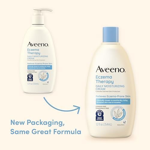 Aveeno Eczema Therapy Daily Moisturizing Cream for Sensitive Skin, Soothing Eczema Relief Cream for Itchy, Dry Skin, Fragrance-Free Itch Cream, 12 FL OZ Aveeno