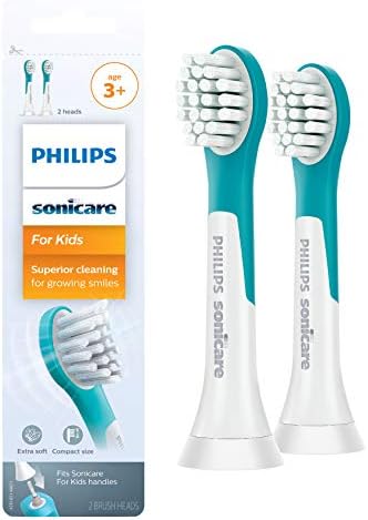 Philips Sonicare for Kids 3+ Genuine Replacement Toothbrush Heads, 2 Brush Heads, Turquoise and White, Compact, HX6032/94 Philips Sonicare