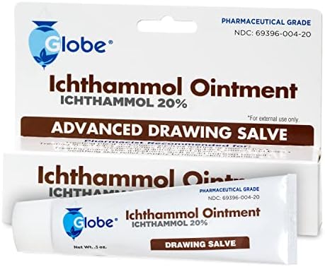 Globe Ichthammol Ointment 20% (Drawing Salve) 1 OZ - Soothing Skin Relief, Treatment of Eczema, Acne, Boils, Splinters, Bee Stings - Maximum Strength Globe