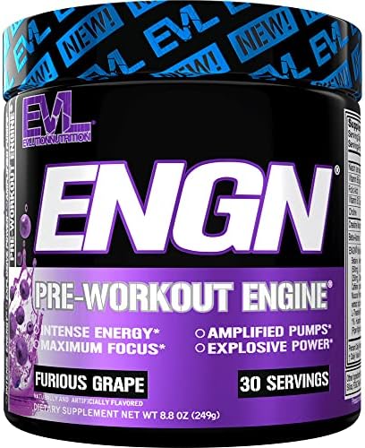 EVL Intense Pre Workout with Creatine - Pre Workout Powder (Порошок) Drink for Lasting Energy Focus and Recovery - ENGN Energizing Pre Workout for Men with Beta Alanine Caffeine and L Theanine - Blue Raz Evlution