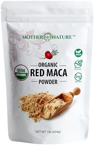 USDA Organic Red Maca Root Powder, Raw, Vegan, Hormone Regulation, Great Pre-Workout, Muscle Mass Gain, Non-GMO (1lb) Mother Nature Organics Superfoods for Organic Living