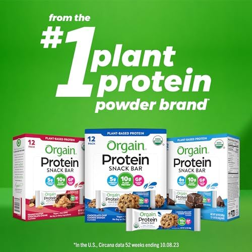 Orgain Organic Vegan Protein Bars, Peanut Butter - 10g Plant Based Protein, Low Calorie Healthy Snacks, No Lactose or Soy Ingredients, Gluten Free, Non-GMO - 1.41 Oz (Pack of 12) Orgain