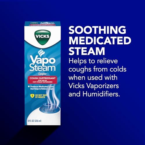 Vicks VapoSteam Medicated Liquid (Жидкость) with Camphor, a Cough Suppressant, 8 Oz – VapoSteam Liquid Helps Relieve Coughing, for Use in Vicks Vaporizers and Humidifiers Vicks