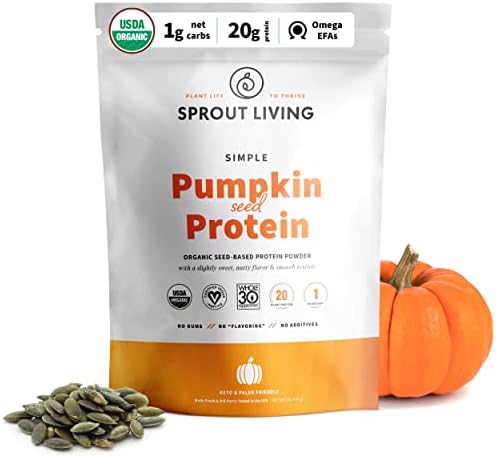 Sprout Living Simple Pumpkin Seed Protein Powder (Порошок), 20 Grams Organic Plant Based Protein Powder Without Artificial Sweeteners, Non Dairy, Non-GMO, Vegan, Gluten Free, Keto Drink Mix (1 Pound) Sprout Living