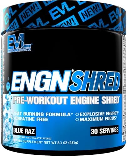 EVL Ultimate Pre Workout Powder (Порошок) - Thermogenic Fat Burner Preworkout Powder Drink for Lasting Energy Focus and Stamina - ENGN Shred Intense Fat Burning Creatine Free Preworkout Drink - Cherry Limeade Evlution