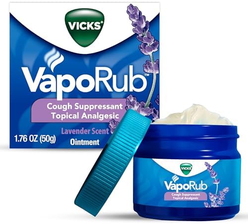 Vicks VapoRub, Lavender Scent, Cough Suppressant, Topical Chest Rub & Analgesic Ointment (Мазь), Medicated Vicks Vapors, Relief from Cough Due to Cold, Aches & Pains, 1.76oz Vicks