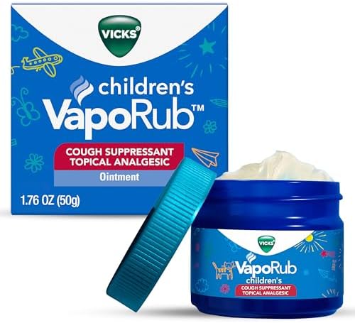 Vicks Children's VapoRub, Topical Cough Suppressant and Analgesic, Relieves Coughs and Minor Aches and Pains, Clinically Proven, Starts Working in Minutes for Fast Relief, For Children Ages 2+, 1.76oz Vicks